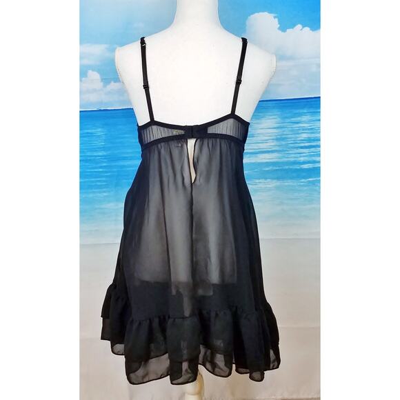 INNER SECRETS Womans BLACK Sheer Babydoll Built in Bra Adjustable fit size Lg - Picture 7 of 9
